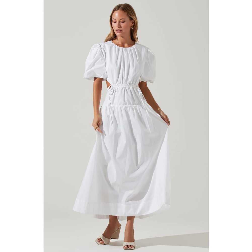 ASTR the label Shelby Puff Sleeve Open Back Maxi Dress, M, NWT Off White